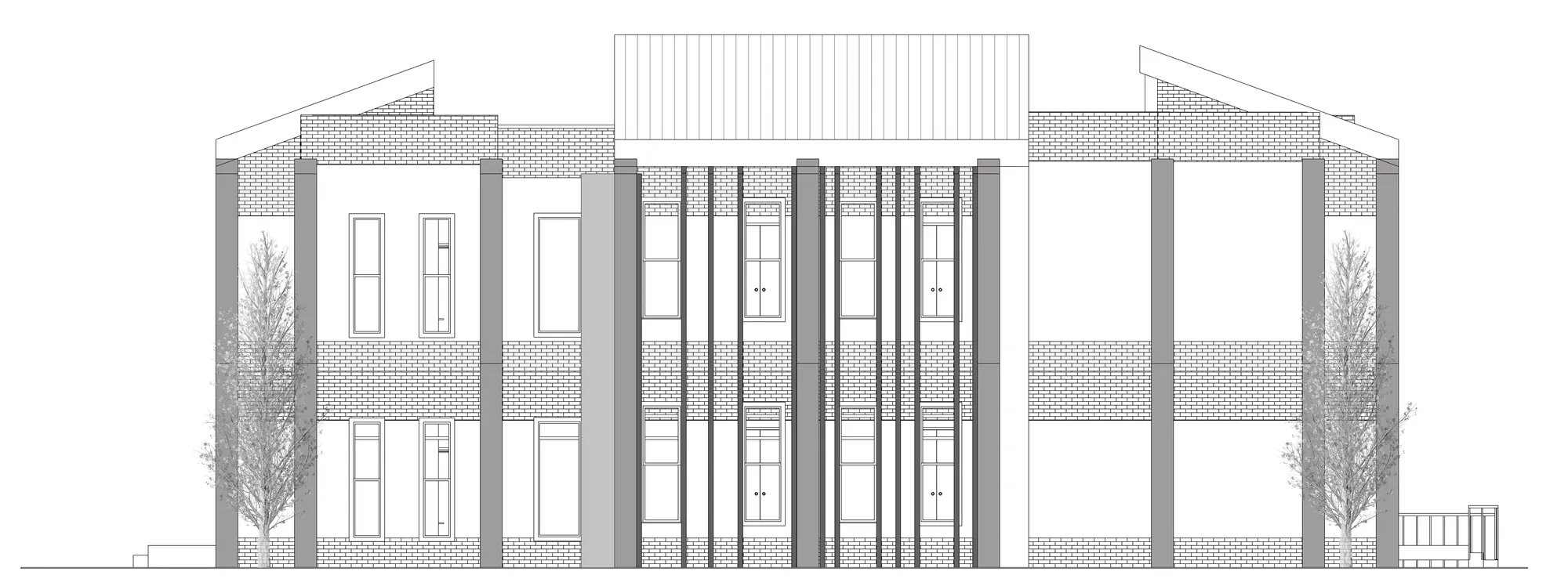 Rendered side elevation of the library.