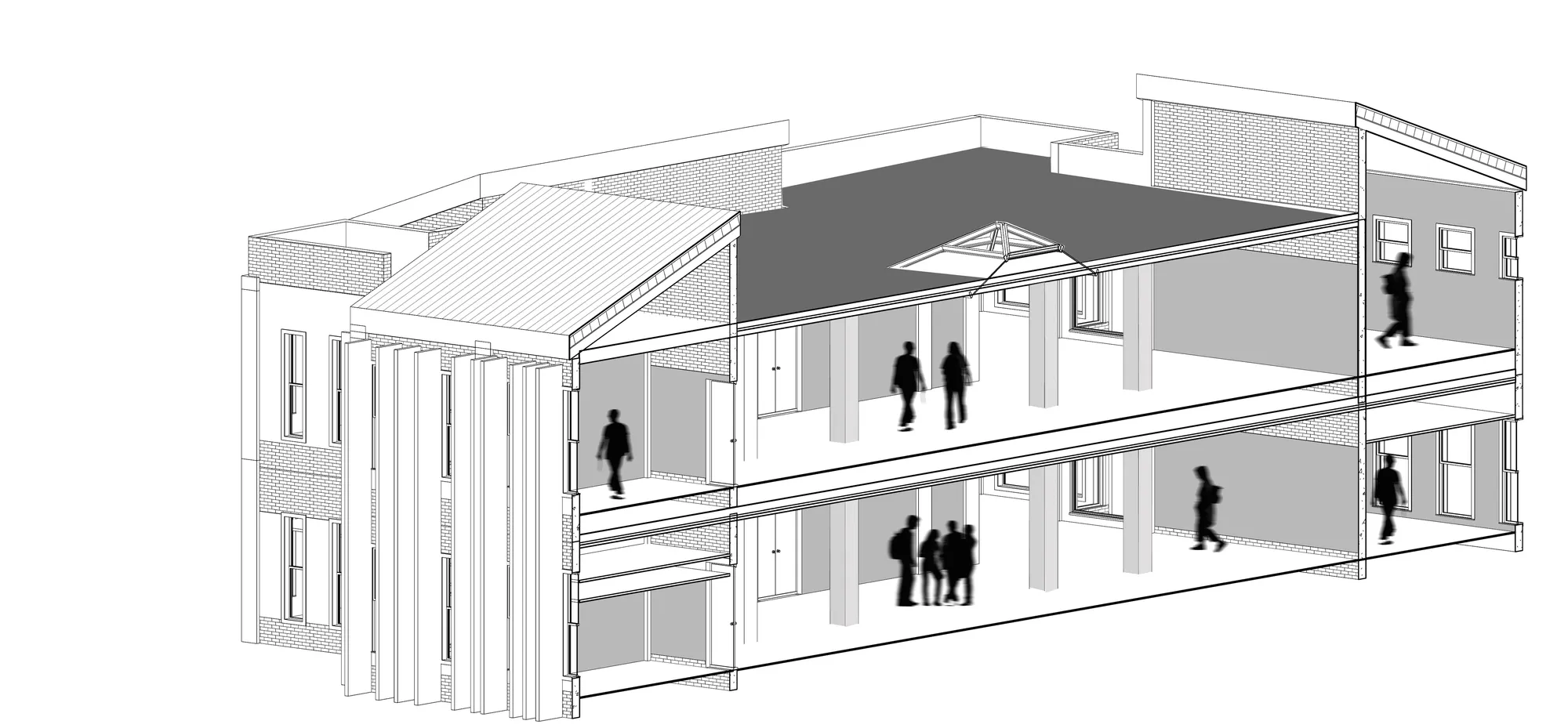 Isometric section through the library.